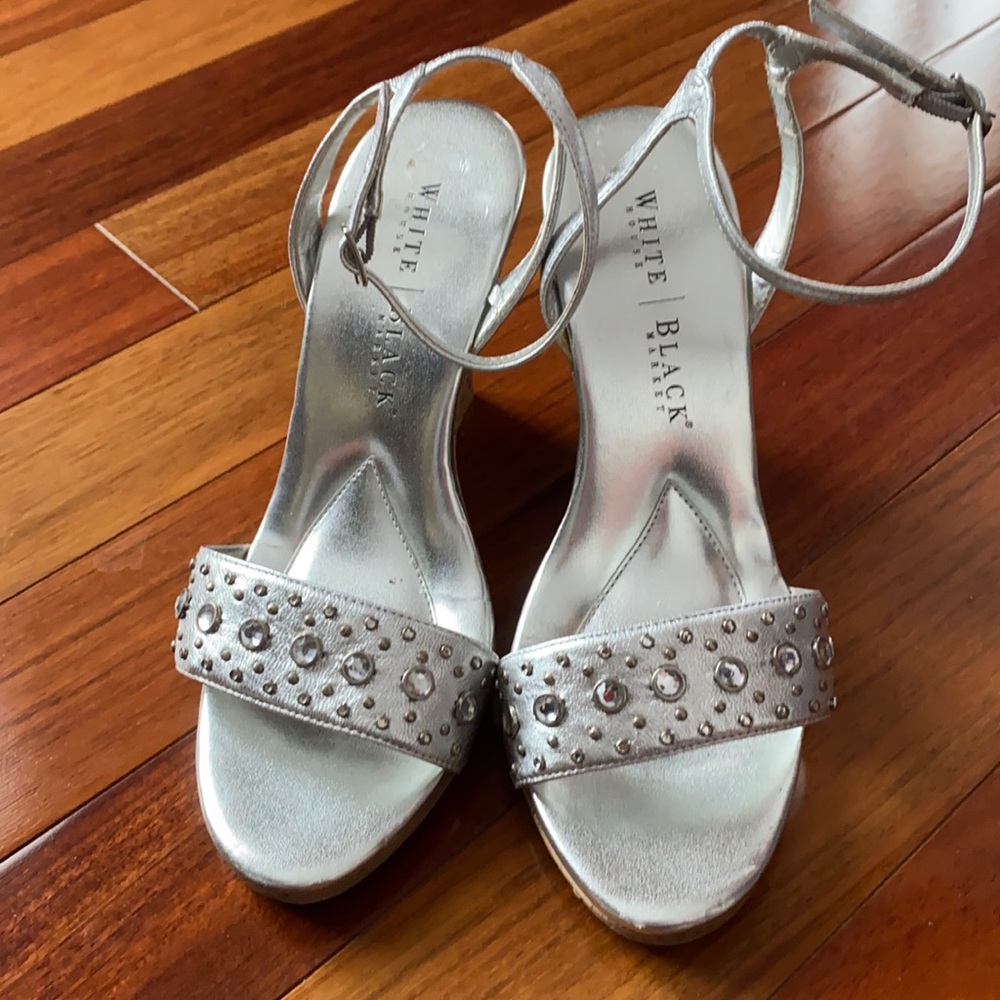 WHBM silver metallic embellished jeweled wedge